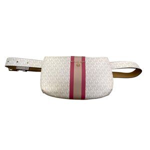 Michael Kors Women’s White Pink Signature Monogram three Stripe Belt Bag S/M